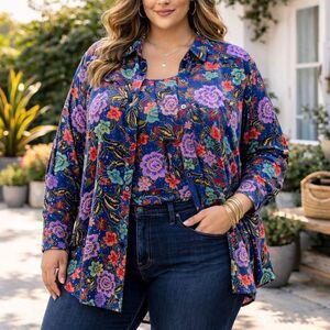 Attitudes Renee Shirt and Tank Top 3X Bold Floral Shirt Cottagecore Boho Lot 2